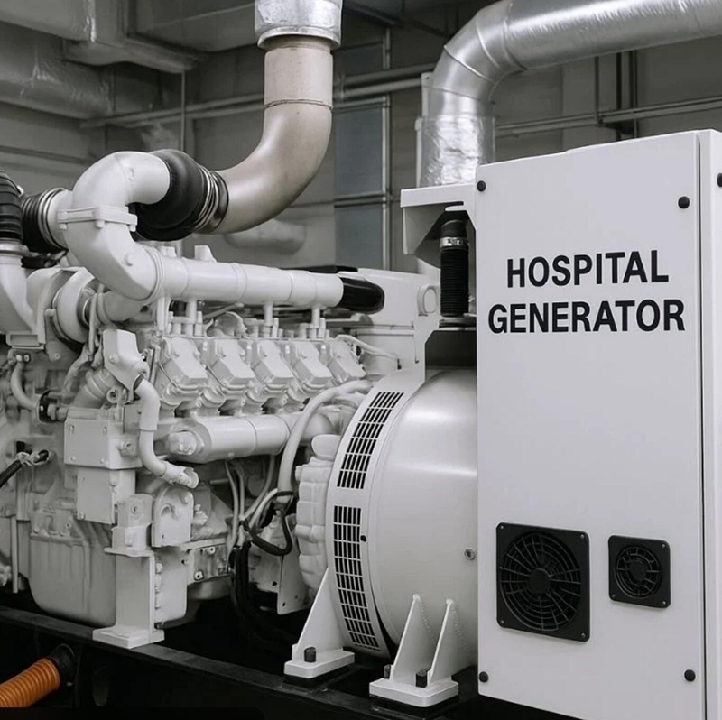 Hospital emergency generator operating inside dedicated power room