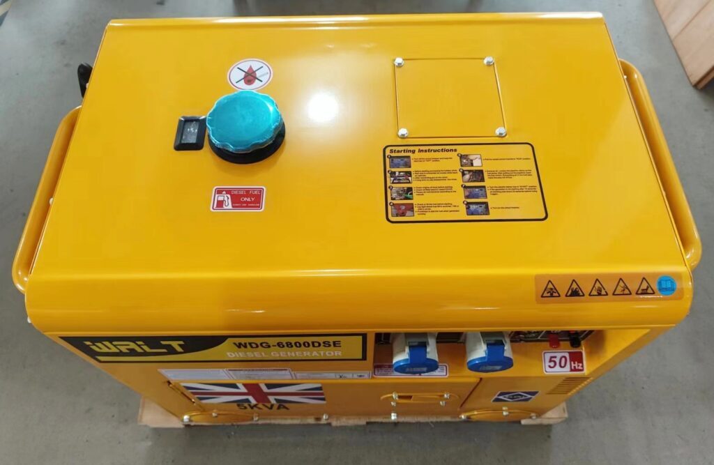WALT classic type 5kVA WDG-6800DSE air-cooled portable silent diesel generator installs top 15 liters fuel tank.