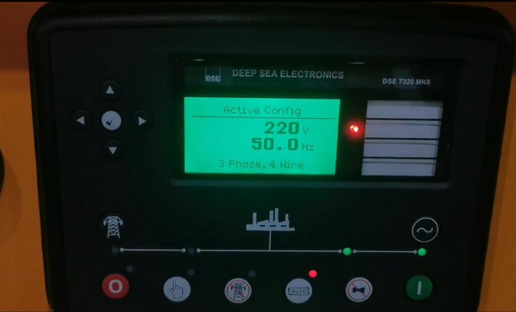 Diesel generator controller showing voltage and frequency during low voltage troubleshooting