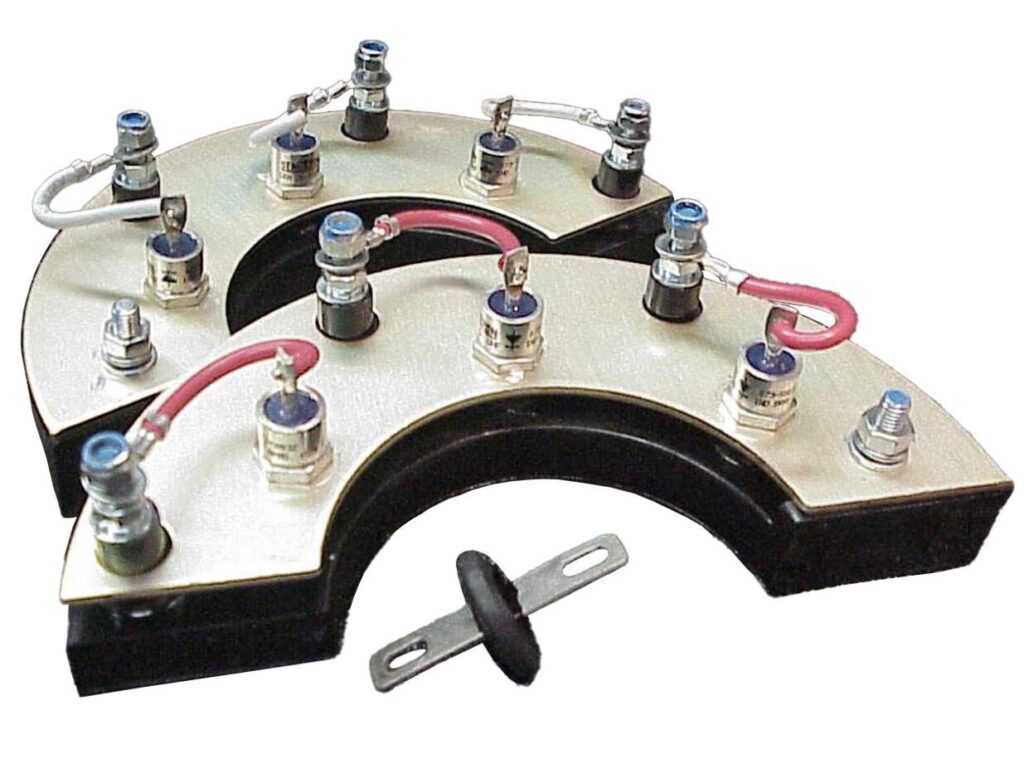 Rotating diode assembly in a brushless generator alternator